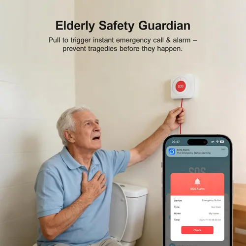 Miniatura 4 de Sistema de alarma para el hogar para personas mayores, botón de llamada WiFi para personas mayores con notificación de aplicación Tuya sin tarifa