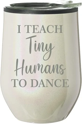 Miniatura 3 de Vaso de vino sin tallo, taza de viaje de café con tapa, regalo I Teach Tiny Humans to Dance Funny Dance Teacher (purpurina azul)
