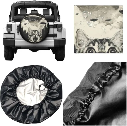 Miniatura 4 de Cool Cat and UFO Spare Tire Cover Wheel Protectors Dust-Proof Wheel Tire Cover Fit Trailer, Rv, Sand Many Vehicle 14inch