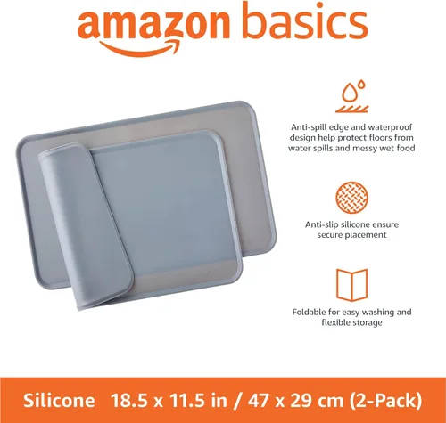 Miniatura 2 de Amazon Basics Tapete de silicona antideslizante e impermeable para comida de gatos y perros, tapetes para mascotas con bordes elevados para tazones