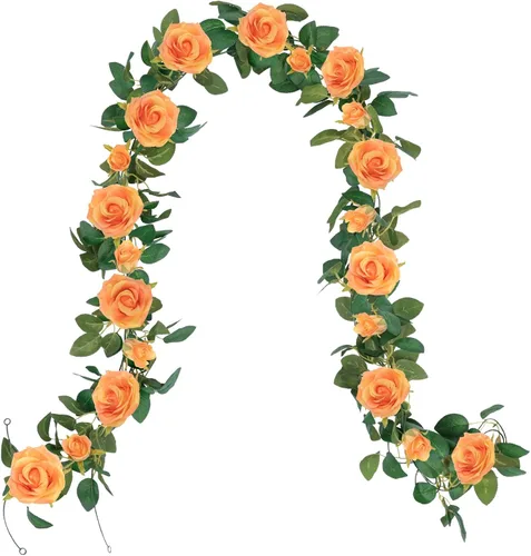 Miniatura 3 de U'Artlines Paquete de 3 guirnaldas florales de vid de color naranja artificiales en total de 19.5 pies, guirnalda de flores de seda de vid falsa