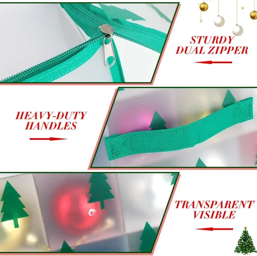 Miniatura 3 de Saintrygo 4 cajas de almacenamiento de adornos navideños con 64 compartimentos con cremallera, caja de plástico de vinilo para adornos con asas, 12