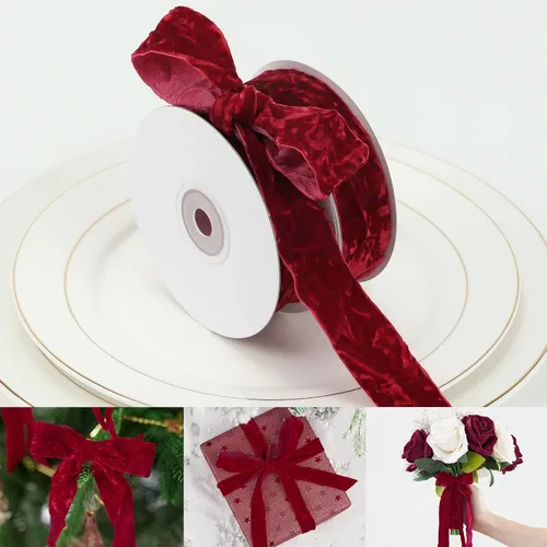 Miniatura 30 de HUIHUANG Cinta de Terciopelo Negro 3/8" Cinta de Terciopelo Arrugado para Adornos de Árbol de Navidad, Envoltura de Regalos, Decoración de Coronas