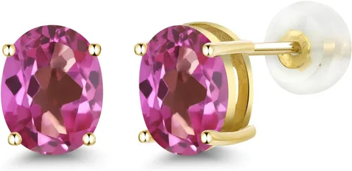 Miniatura 230 de Gem Stone King Aretes de oro de 14 quilates con piedra natal ovalada de 0.315 x 0.236 in Aretes de oro para mujer