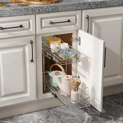 Miniatura 3 de ROOMTEC Organizador de armario extraíble (7.5 pulgadas de ancho x 21.5 pulgadas de profundidad), 2 niveles de almacenamiento extraíble, estantes