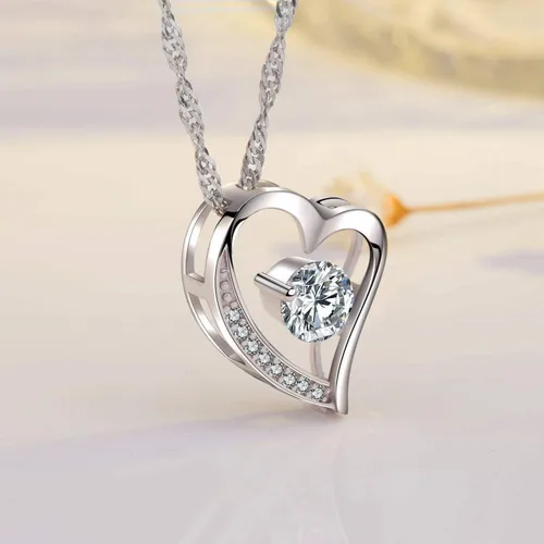 Miniatura 2 de Collar con corazón colgante de plata de ley y chapado de oro blanco de 14K