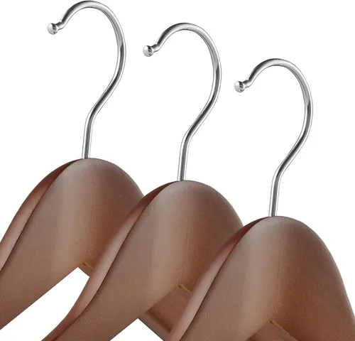 Miniatura 2 de Casafield - 6 perchas de madera de nogal con hombros anchos - Madera de loto premium, barra antideslizante para pantalones y gancho giratorio
