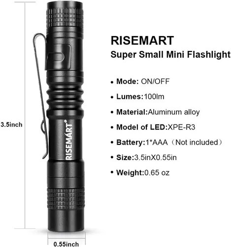 Miniatura 3 de RISEMART Mini Linterna Súper Pequeña AAA 100 Lúmenes Ultra Brillante Luz LED Tipo Bolígrafo Clip de Bolsillo Antorcha Táctica (3.5" 2 Unidades)