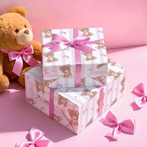 Miniatura 6 de WRAPAHOLIC - Papel de regalo para baby shower con diseño de oso - Rollo mini - 3 rollos - 17 pulgadas x 120 pulgadas - Papel de regalo con lazo