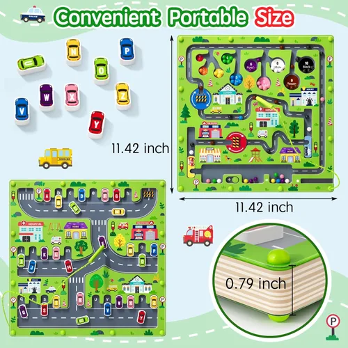 Miniatura 3 de rifamee Laberinto magnético 2 en 1 de color y números con imán de alfabeto y conteo, tablero de doble cara, rompecabezas de madera, habilidades