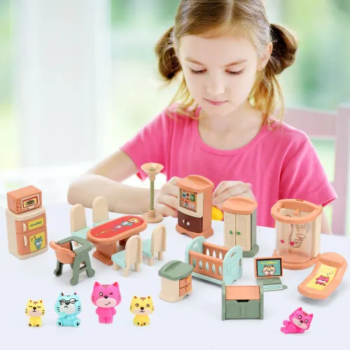 Miniatura 6 de BananMelonBM Paquete de 50 Conjunto de Muebles para Casa de Muñecas Pequeña para Niños Juguetes Casa Grandes Sueños para Bebés Niños Niñas Edad 3+