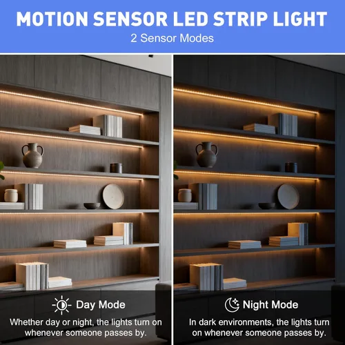 Miniatura 4 de LUXJET - Luz recargable con sensor de movimiento para armario, tira LED flexible de 1 m con 30 luces LED, sensor PIR y de luz, luz nocturna blanca
