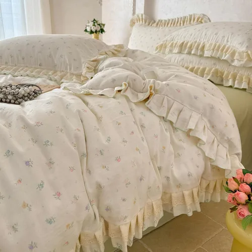 Miniatura 15 de VM VOUGEMARKET - Juego de funda de edredón floral amarilla de 3 piezas para niñas, de algodón, funda de edredón de flores rosas con cierre de F#