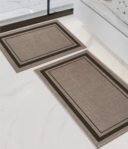 Miniatura 75 de chakme Juego de 2 alfombras de baño ultrafinas, absorbentes, antideslizantes, lavables a máquina, color beige oscuro, 17 x 24 pulgadas + tapete