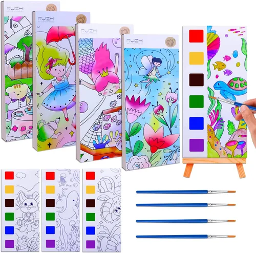 JUNQIU - Paquete de 4 libros de pintura con agua para niños de 4 a 8 años, para colorear sin desorden para niños pequeños, libros para colorear de