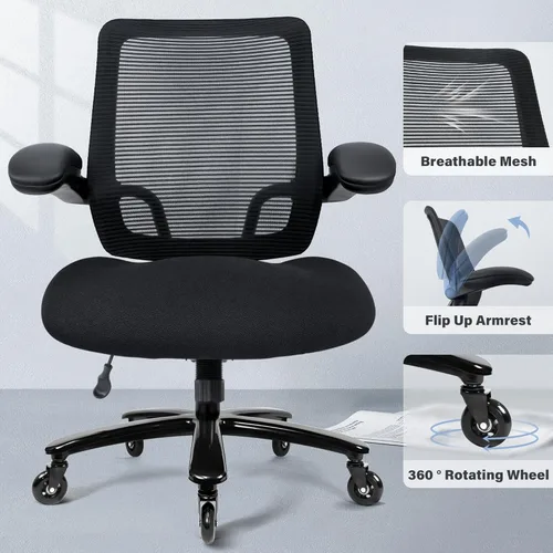 Miniatura 7 de Silla de oficina grande y alta de 500 libras, silla de escritorio ergonómica de malla resistente, silla de computadora con respaldo alto, Negro