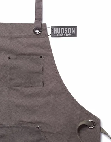 Miniatura 5 de Hudson Durable Goods Delantal de trabajo de lona encerada de alta resistencia con bolsillos para herramientas (negro), correas cruzadas en la Gris