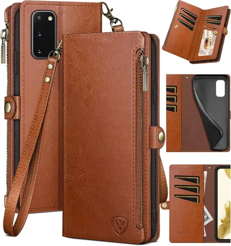 Miniatura 7 de XcaseBar Funda tipo cartera para Samsung Galaxy S20 con cremallera y tarjetero de crédito [bloqueo RFID], funda de piel sintética con tapa para Negro