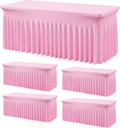 Miniatura 9 de Outpain - 4 paquetes de mantel de elastano de 6 pies para mesas plegables estándar - Mantel de mesa rosa bebé, protector de mesa para fiesta, boda