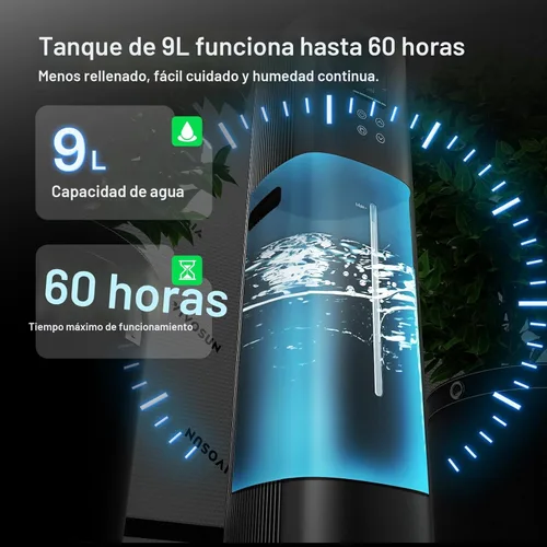 Miniatura 5 de VIVOSUN AeroStream H09 Humidificador Inteligente Wi-Fi, Humidificador de 2.38 Gal / 9 L con Sonda de Temperatura y Humedad, Control Remoto