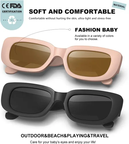 Miniatura 4 de AWGSEE Lentes de sol rectangulares retro para niños, estilo vintage de los años 90, con marco cuadrado estrecho, para niñas y niños, protección UV