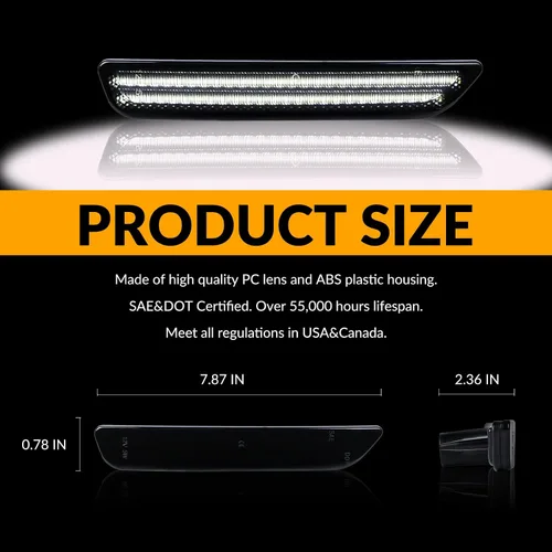 Miniatura 7 de Luces LED de marcador lateral parachoques delantero guardabarros blanco lámparas de estacionamiento para 2010-2014 Ford Mustang 2 piezas, lente