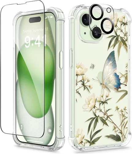 Miniatura 93 de GVIEWIN - Funda floral para iPhone 14 de 6.1 pulgadas, protector de pantalla + protector de lente de cámara, no se amarillenta, a prueba de golpes
