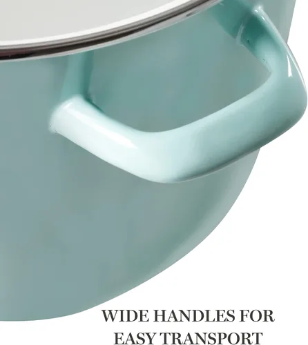 Miniatura 4 de Martha Stewart Thayer Olla de Caldo de 12 Cuartos de Galón Esmaltada sobre Acero Resistente a Rayones con Tapa – Azul Martha – Olla Duradera de Gran