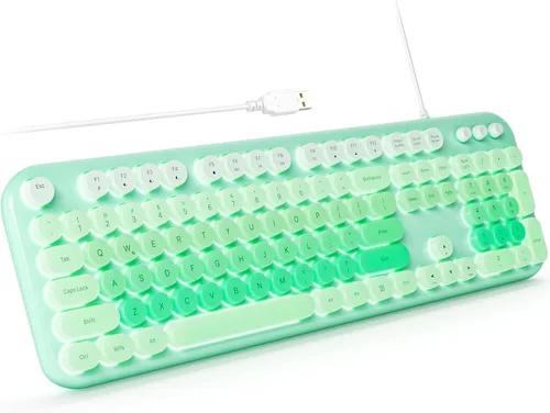 Miniatura 13 de MOFII Teclado con cable, teclado retro de tamaño completo, llave redonda, USB con cable Plug and Play, para laptop, PC, escritorio, ventanas