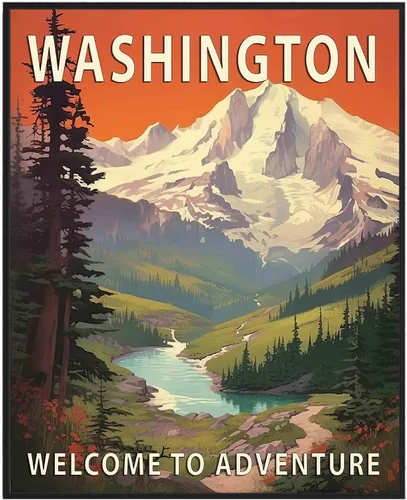 Miniatura 15 de Póster artístico de Alaska, decoración artística de paisaje retro de Estados Unidos, pintura de montaña y paisaje de aventura para dormitorio, sala