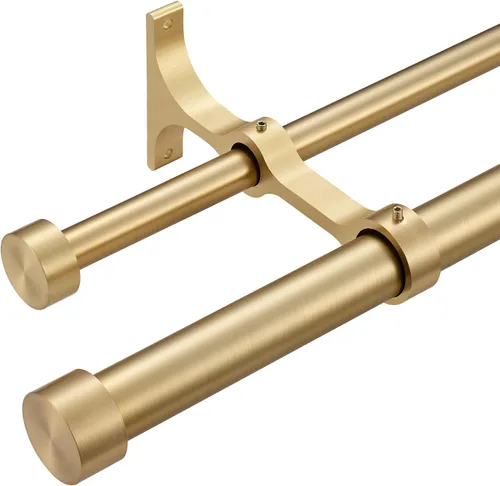 Miniatura 11 de Barras de cortina dobles con tapa de aluminio y soportes completos, barra de cortina doble ajustable de 1 pulgada en el frente y 5/8 pulgadas