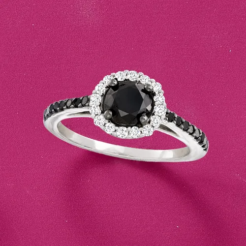 Miniatura 6 de Ross-Simons 150 ct tw Black and White Diamond Halo Ring in Sterling Silver