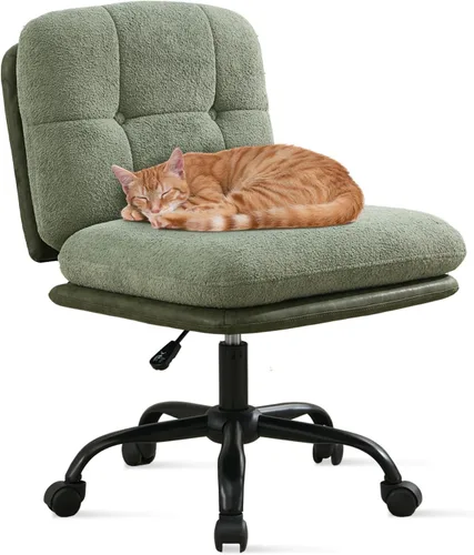 Miniatura 3 de SOFTHION Silla de escritorio de oficina sin brazos con ruedas de asiento ancho, altura ajustable, giratoria, cómoda silla cruzada para el hogar