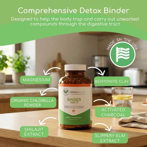 Miniatura 2 de Binder Blend – Suplemento de toxina aglutinante, cápsulas de desintoxicación para un intestino sano – 180 cápsulas – 90 porciones – 960 mg de carbón