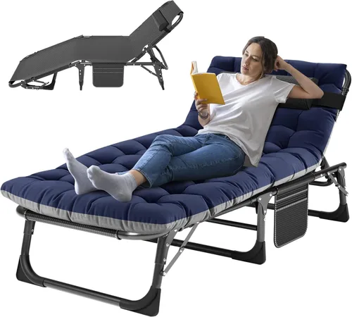 Miniatura 11 de ABORON Catres de campamento de 5 posiciones para adultos, catre de dormir plegable al aire libre, tumbona plegable con almohada, silla reclinable