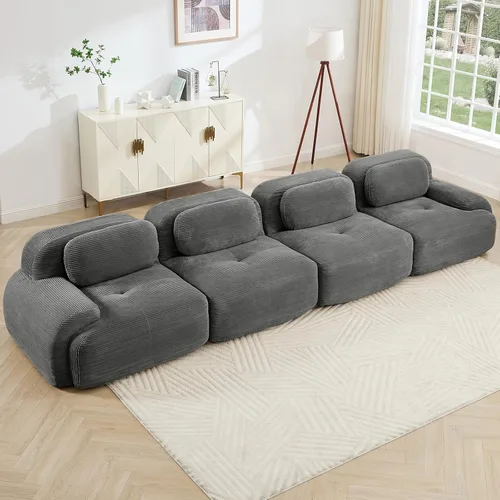 Miniatura 53 de Juego de sofás seccionales sin hueso de 117 pulgadas para sala de estar, modular en forma de L y sofá de 3 plazas con asiento profundo, almohadas