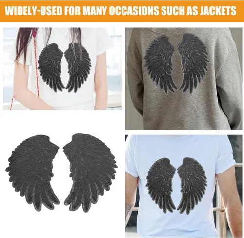 Miniatura 3 de UKCOCO 2pcs Black Sequin Angel Wing Embroidery Iron-on Applique Patches for DIY Clothing Decoration, Garment Sewing Supplies, Jacket and Costume