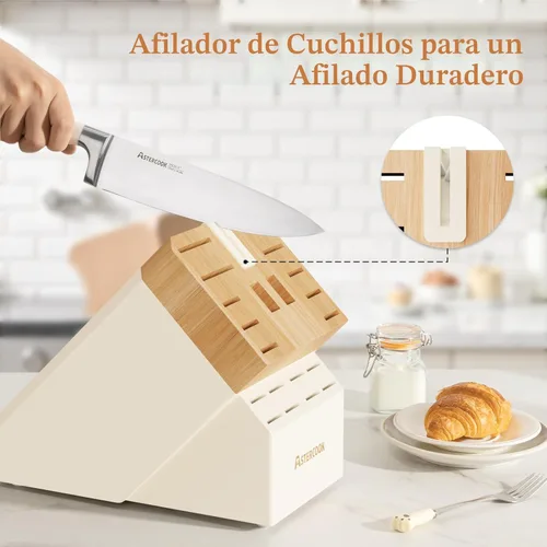 Miniatura 6 de Astercook Juego de cuchillos de cocina con bloque, 22 piezas, cuchillos de acero inoxidable de espiga completa con afilador, aptos para lavavajillas