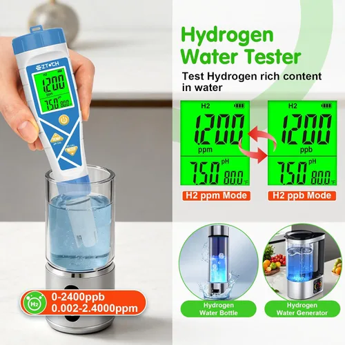 Miniatura 6 de Piscina pH sal y cloro probador 8 en 1 pH digital Salinidad TDS EC cloro ORP H2 para piscina de agua salada, bañera de hidromasaje, hidropónico