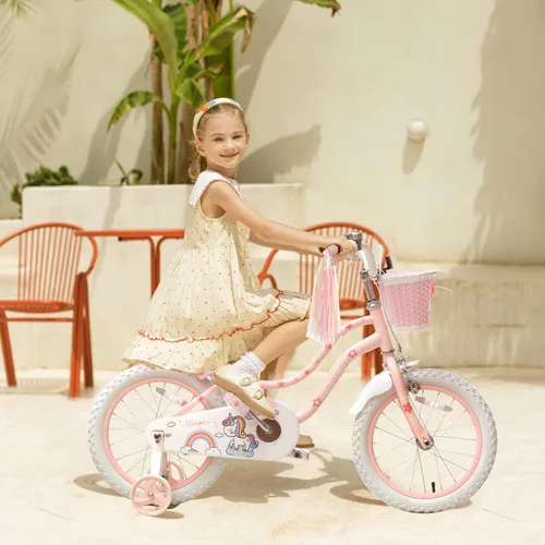 Miniatura 4 de Bixike Bicicleta estilo princesa para niñas con canasta para niños y niñas pequeñas de 2 a 13 años, bicicleta de 12, 14, 16, 18 pulgadas para niños