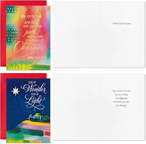 Miniatura 4 de Hallmark Surtido de tarjetas de Navidad religiosas en caja, estrella de maravilla (36 tarjetas y sobres) rosa, azul, amarillo, verde, naranja