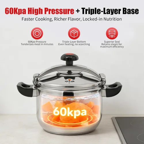 Miniatura 4 de Olla a presión de 11.62 cuartos de galón, olla a presión de acero inoxidable de gran capacidad con válvulas dobles, olla de estofado a presión