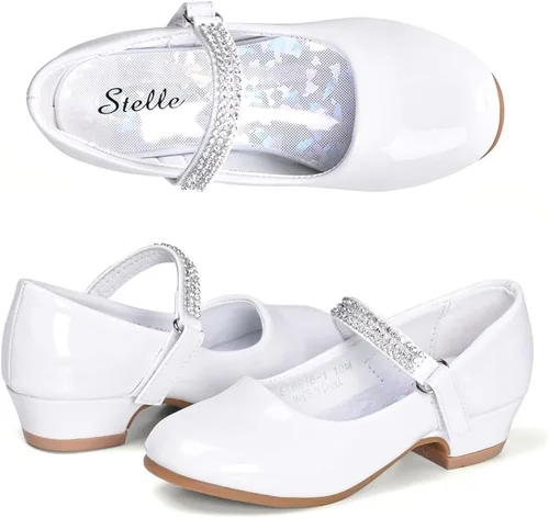 Stelle Zapatos de vestir para niñas pequeñas, zapatos de tacón bajo para niña, zapatos planos Mary Jane para uniforme escolar, boda (niño