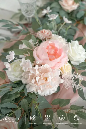 Miniatura 3 de Ling's moment Guirnalda de Flores en Arco – Eucalipto y Rosa de 6 Pies – Decoración de Mesa de Novios para Recepción de Boda, Guirnalda Floral