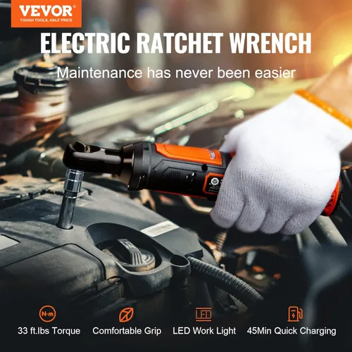 Miniatura 2 de VEVOR Juego de llaves de trinquete eléctricas inalámbricas de 3/8 pulgadas, kit de herramientas de trinquete eléctrico de 12 V, 33 pies-libras