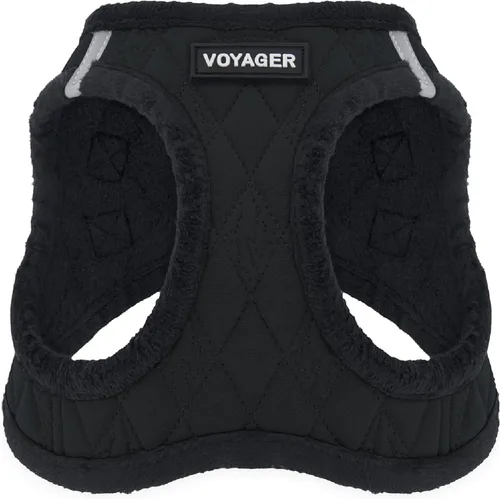 Best Pet Supplies Voyager - Arnés tipo chaleco de meter afelpado suave para perros pequeños y medianos (felpa de color negro), talla XL (pecho: