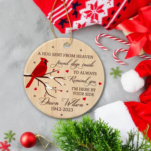 Miniatura 4 de Adorno de Navidad cardenal rojo conmemorativo personalizado, adorno de cerámica cardenal enviado del cielo, adorno de recuerdo para la pérdida de un