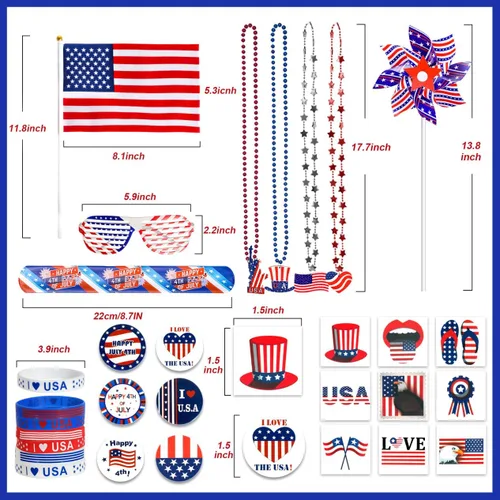 Miniatura 3 de MGparty Accesorios para el 4 de julio, 138 piezas de suministros patrióticos para fiestas, decoraciones del 4 de julio, celebraciones del Día