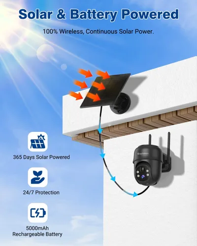 Miniatura 3 de Septekon 2K Cámaras de seguridad solar inalámbricas para exteriores 2 paquete, cámara para exteriores con batería de 360°PTZ, cámara WiFi de 2.4G