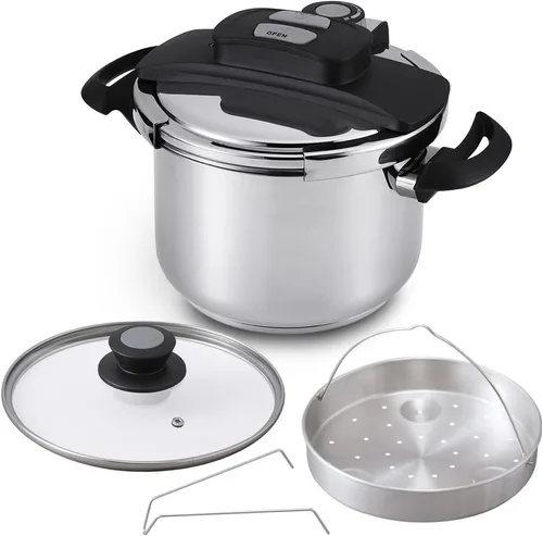 Iris Ohyama RAN-6L - Olla a presión, 1.2 galones (6.0 L), compatible con gas IH, apertura y cierre de un solo toque, libro de recetas y tapa de